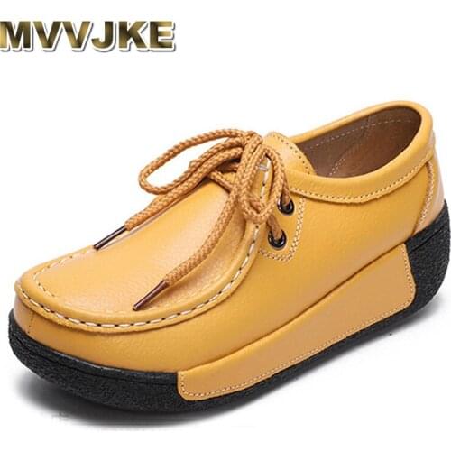 MVVJKEWomens flat platform moccasins comfortable genuine leather loafers womens shoes autumn slip on womens casual shoes E101