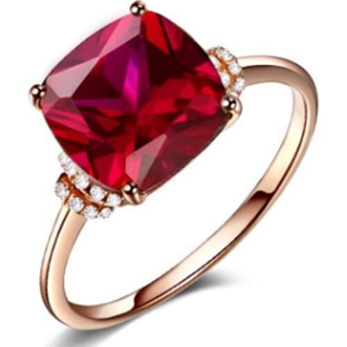 2020 New Arrival Rose Gold Color Ring Fashion Luxury Princess Cut Red/Green Big Square Crystal Wedding Jewelry For Women Gifts