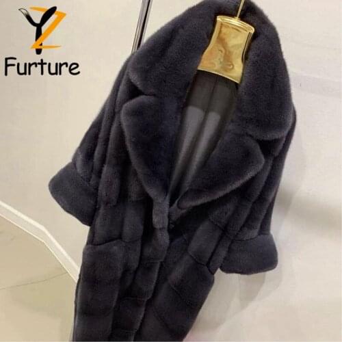 Winter 100cm Long Genuine Mink Fur Lapel Coat For Woman Girl Fashion Mink Fur Thick Coat Winter Warm Overcoats Jacket MKW-423