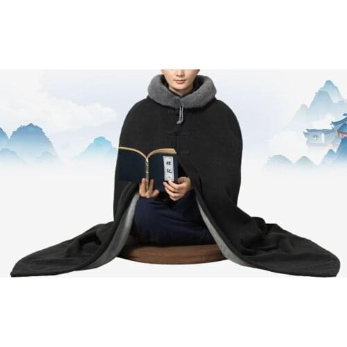 UNISEX Winter warm meditation cloak zen Lay meditation cape buddhist shaolin monks suits clothing martial arts uniforms red/blue