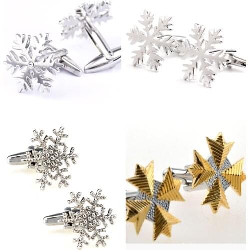 10pairs/lot Snowflake Cufflinks Silver/Gold Clover Leaves Cuff Links Copper Plating Cufflink Mens Jewelry Christmas Gift