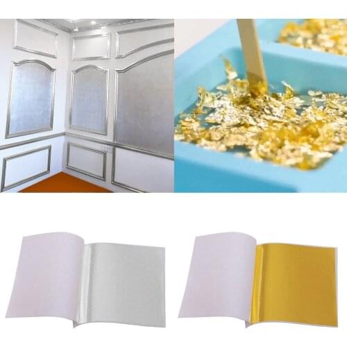 100 Sheets Imitation Gold Leaf Foil Arts Craft Paper Imitation Gilding Sliver Copper DIY Slime Toys Crafting Decoration 9 x 9cm