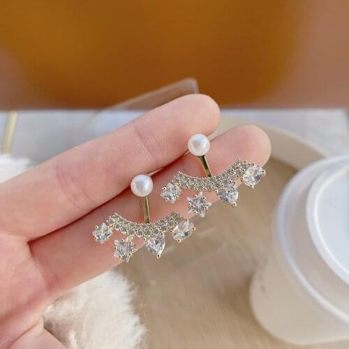 14k Real Gold Plated 925 Silver Needle Micro-inlaid Full Diamond Love Star A Two-wear Back-hanging Stud Earrings for Woman