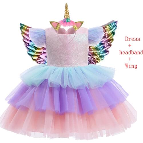 2021 Girls Dress Sequins Birthday Party Unicorn Dress For Girls Costumes For Kids Elegant Princess Dress Children Clothing