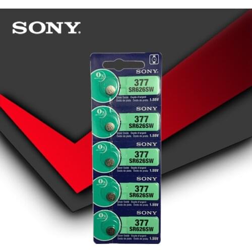 5pcs Sony 100% Original 377 SR626SW SR626 AG4 1.55V Silver Oxide Watch Battery SR626SW 377 Button Coin Cell MADE IN JAPAN