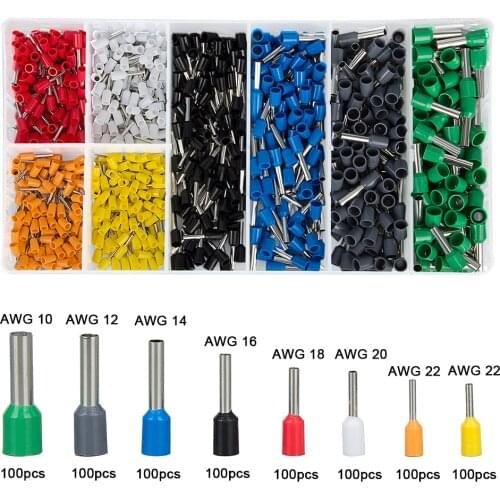 800Pcs Assortment Insulated Ferrule Wire Copper Crimp Terminals Connector Splice 8 Different Sizes Electrical Terminals