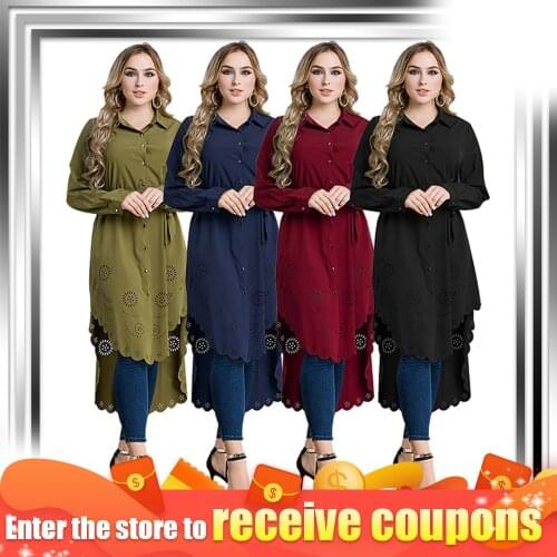 Long Sleeve Loose Blouse Plus Size Tunic Blouse For Female Kaftan Women Muslim Shirt Tops Islamic Clothes Arab