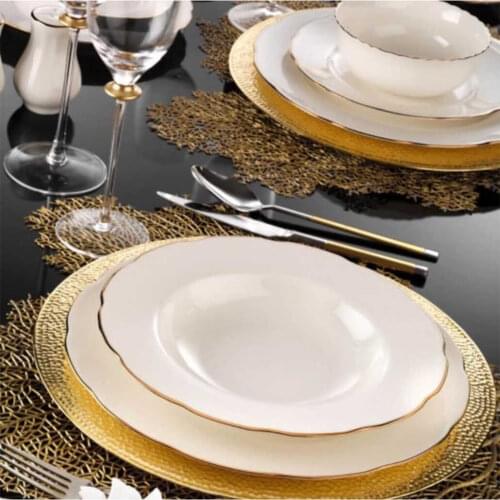 Bone Olympos Meshed 24 Piece Dinnerware Copper modern glitter strip plate serving bowl set tableware banquet team