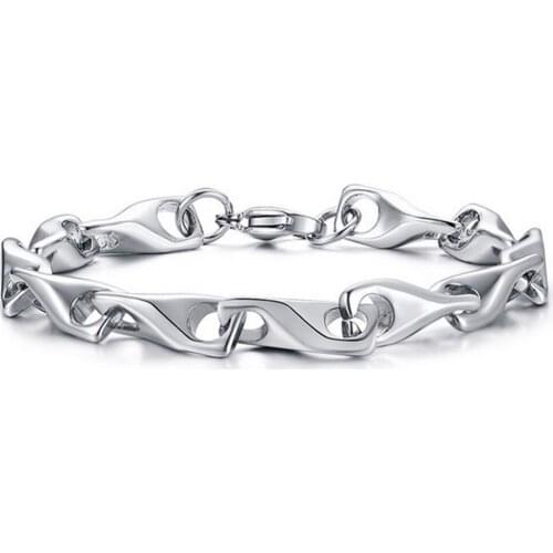 New Jewelry Gift Silver Stainless Steel Handmade link Bracelet for Men Boy 8in