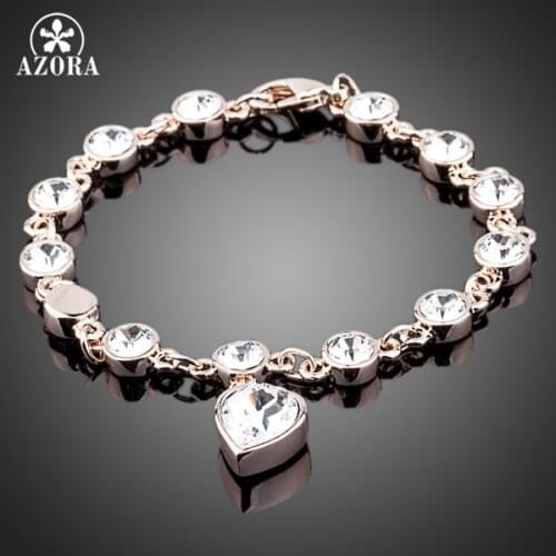 AZORA Rose Gold Color Austrian Crystal Strand with Heart Crystal Pendant Bracelets TS0028