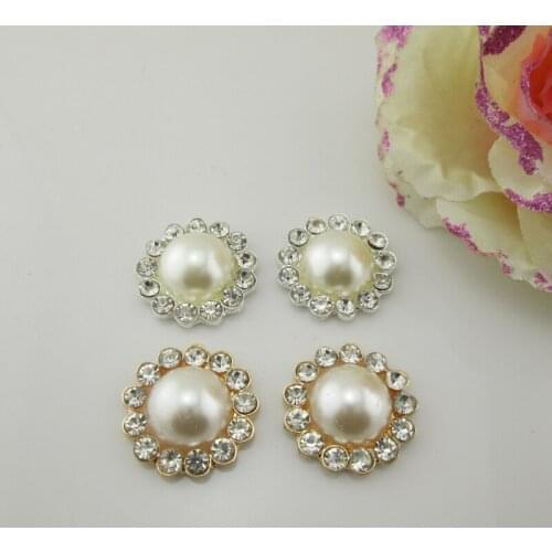 BT250 22mm)5pcs Craft Pearl Crystal Rhinestone Buttons Flower Round Cluster Flatback Wedding Embellishment