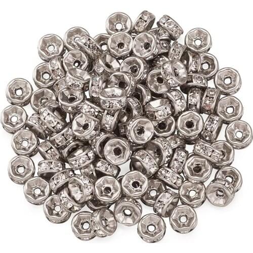 10pcs Disc 316 Stainless Steel Spacer Beads for jewelry making with Rhinestone accessories DIY Crafts perles 6x3mm, Hole:1mm F70