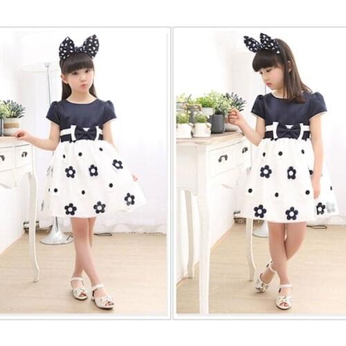 1Pcs Flower Brocade/Chiffon Childrens Dress Summer 3Color Korean Style for Girl 3-14Years Old