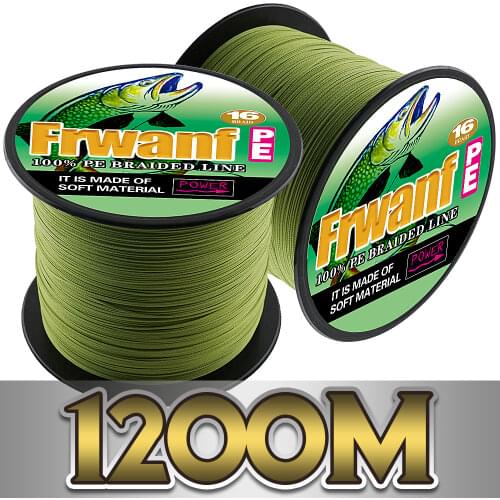 Frwanf Braided Fishing Line 16 Strands 1200m Braided Wire for Saltwater Bass Fishing Hollowcore Thread 20-300LB Moss Green