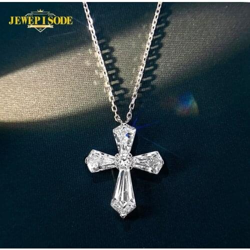 Jewepisode Solid Silver 925 Jewelry Pendant Necklaces Simulated Moissanite Diamond Wedding Fine Jewelry Chain Necklace Wholesale