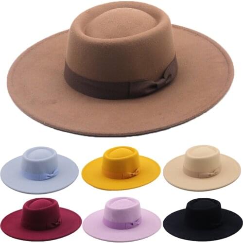 Classic Wide Brim Bowknot Fedora Hat Ladies Elegant Retro Vintage British Woolen Jazz Hat Autumn Winter Solid Color Panama Hat