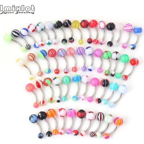 10/30/50Pcs Mixed Color Fashion Navel Belly Button Tongue Bar Rings Ear Piercing Body Jewelry Stainless Steel Navel Jewelry