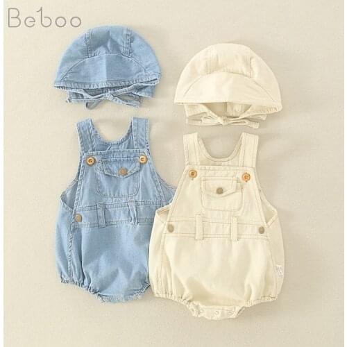Ins Summer New Baby Bodysuit Girls Light Color Denim Climbing Clothing Fashion Thin Cotton Unisex Jumpsuit Babies Clothes 0-24m