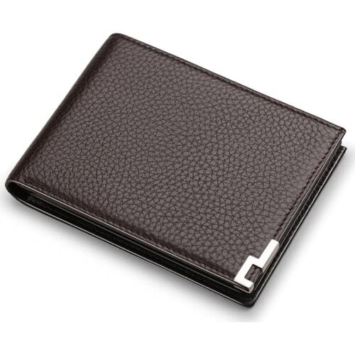 2021 new fashion leather wallet short mens ultra thin business double fold card bag wallet metal buckle drivers license cover