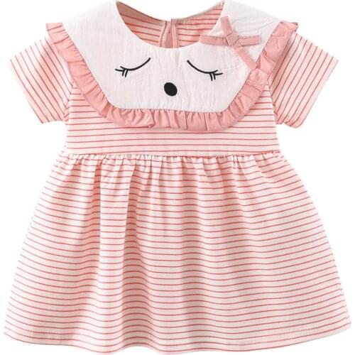 Summer Striped Design Girl Dress Cotton Newborn Toddlers Cute Baby Outfits Fashion Princess Dresses Pink Color Kids Clothes
