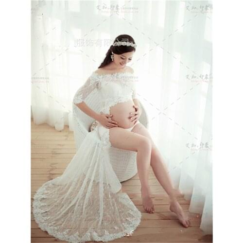 Long Sleeve Maxi Maternity Dress for Photo Shoot Elegant Fitted Gown Pregnancy Dress for Baby Shower Women Photography Prop