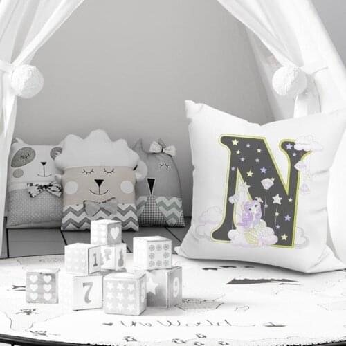 Monogram unicorn pillowcase unicorn alphabet nursery pillow cover home decor boy girl Customized cushion cover Baby shower gift