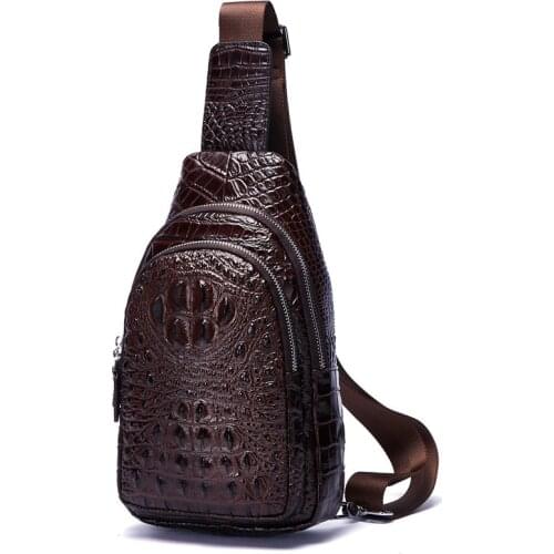 High Quality Men Genuine Leather 100% Real Cowhide Retro Messenger Shoulder Crossbody Bag Vintage Sling Chest Day Pack Alligator