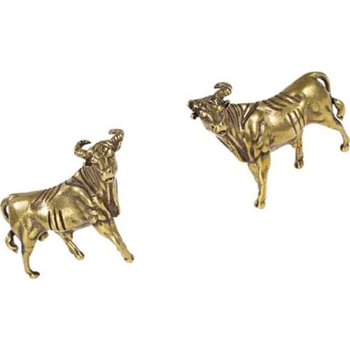 2021 New Brass Animal Statue Ornament Chinese Zodiac Ox Desk Deco Small Ornament Cattle Bronze Sculpture Ox Geomancy Gift