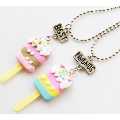 New Arrive Set of 2pcs Multicolor Ice-cream Pendant Necklace Best Friends BFF Bead Chain Necklace jewelry lead nickel free