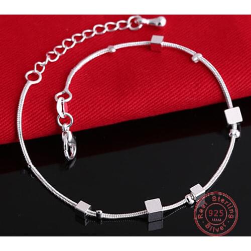 New Fashion Beach Anklet 925 Sterling Silver Ladies Square Pendant Foot Chain Bracelet Women Fashion Anklets Pulseras Jewelry