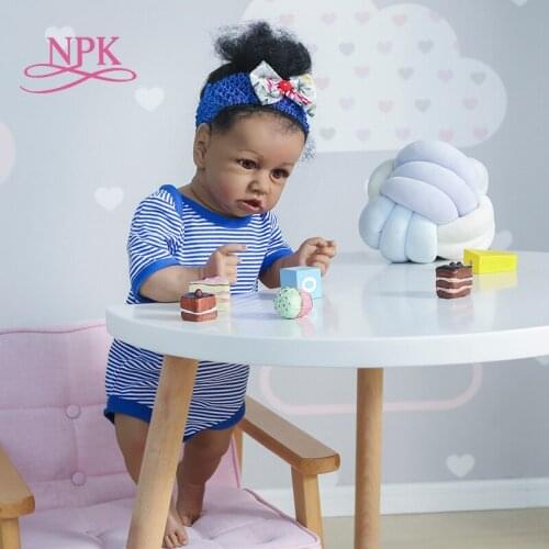 NPK 55CM African American saskia Baby full body soft silicone orsoft cloth body hand detailed paiting hand rooted hair