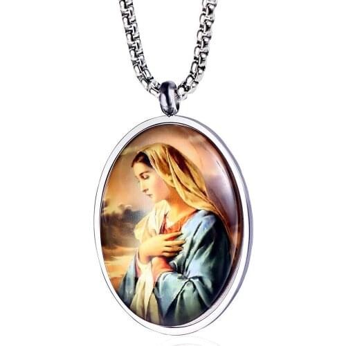 Wholesale Jewelry -- Mother Mary Pendant Necklaces for Men Women Titanium steel No Fade 60 cm Chain Religious Jewelry