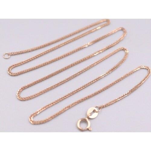 Genuine Real 18K Rose Gold 0.8mm Wheat Link Chain Necklace For Woman 18inch