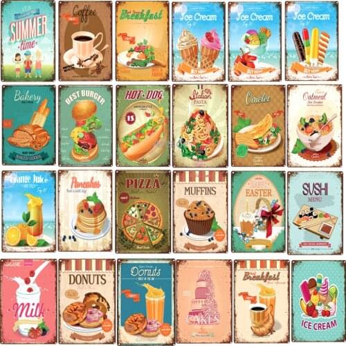 Poster Hot Dogs Burgers Pizza Metal Sign Bar Wall Decoration Vintage Home Decor Painting Plaques Wall Art