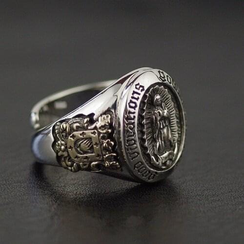 925 Sterling Silver Authentic new virgin Maria statue opens retro Thai silver ring