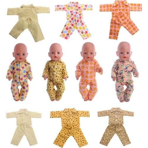 Various Yellow Animals Printin Cartoon Pajama Fit 18 Inch American 43cm BabyDoll Clothes Accessories,Girls Toys,Christmas Gift
