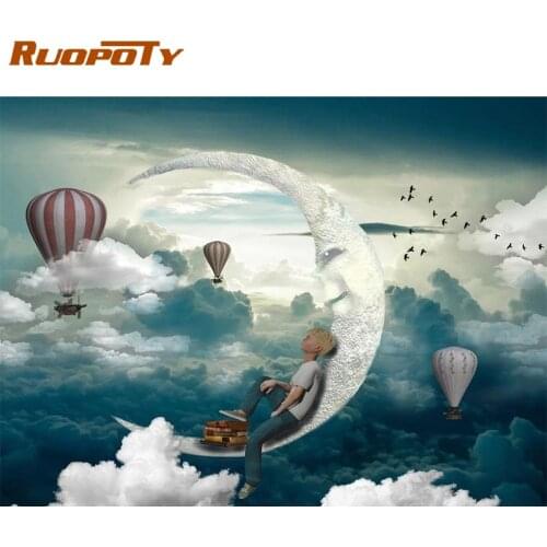 RUOPOTY Frame Picture Diy Painting By Numbers Kits Moon Balloon Landscape Coloring By Numbers Diy Unique Gift Wall Art Picture