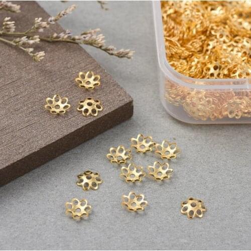 500Pcs 6mm Spacer Beads Caps Mini Polished Hard Multiple Spacer Caps Handcraft Jewelry Components Hollow Iron Flower