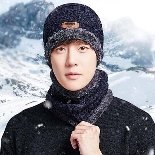 Fashion Outdoor Sport Cycling Scarf Cold-Proof Winter Scarf Acrylic Warm Cap Neck Warm Knitted Ski Hat Neckerchief Set For Men