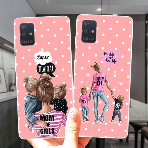 Super Mama Girl Mom Boy Baby Silicone Case Cover For Samsung A51 A71 A21S A01 A10 A11 A20 A30 A31 A40 A41 A50 A60 A70 A7 A8 Plus