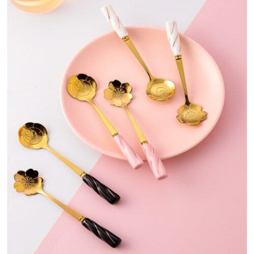 Nordic stainless steel spoon creative marble dessert ice cream spoon Korean rice spoon soup spoon stainless steel coffee spoon