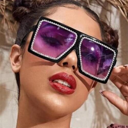 Chain Rhinestones Large Square Sunglasses Women Fashion Luxury Oversized Glasses Black Purple 2020 Shades Sexy Eyewear UV400