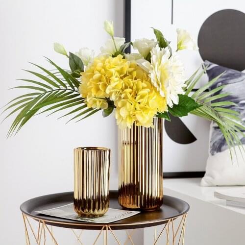 Nordic Style Vase Gold light luxury plating Decoration Home Ornaments Modern Flower Vase Home Decor Living Room Arrangement