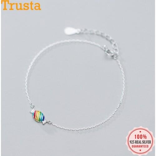 Trusta Fashion Genuine 925 Sterling Silver Sweet Rainbow Candy Charms Bracelet For Women Silver 925 Bracelet Jewelry Gift DA214