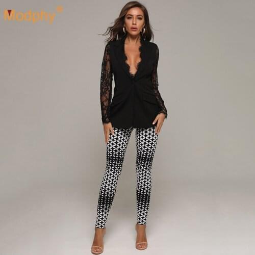 WomenS Autumn Fashion Sexy Long Sleeve Lace Jacquard Bandage 2 Two-Piece Set 2020 New Designer Celebrity Party Bodycon Suit