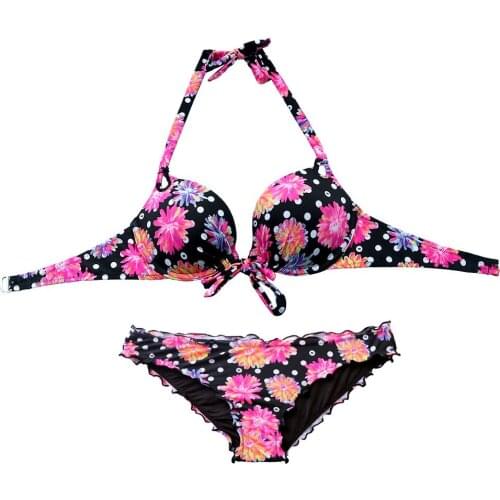 Women Bikini Black flowers Printing Bra Sexy Swimsuit Push Up Swimwear Biquini Underwire Sexy Secret Bikinis Mix top or bottom