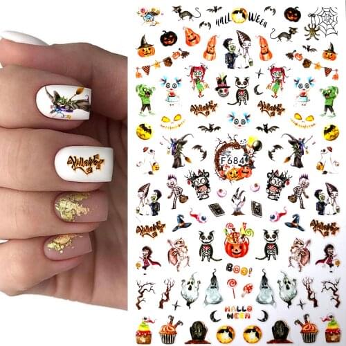 1pcs Winter style 3d nail sticker Halloween Pumpkin/ghost/skeleton/bat Skull Bone Pattern Slider Tattoo for DIY Decoration