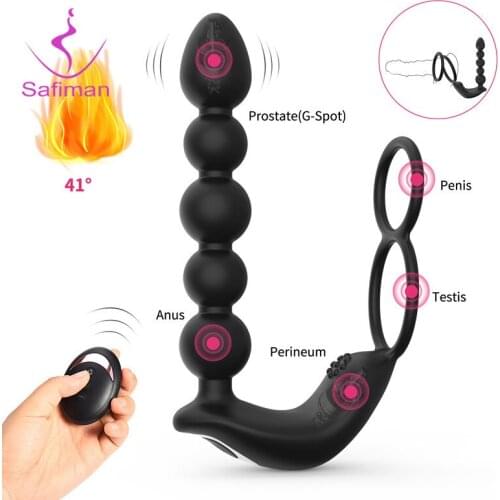 10 Frequency Heating Prostate Massager Vibrating Sex Toy For Men Anal Beads Vibrator Wireless Remote Control G-spot Stimulator
