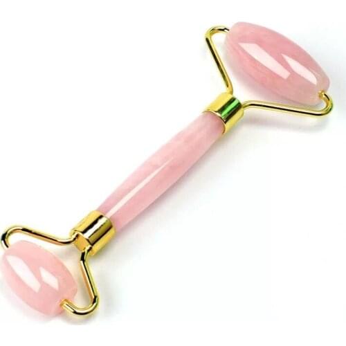 200pcs pink Double Head Massage Roller Natural Rose Crystal Quartz Jade Stone Anti Wrinkle Facial Body Beauty Health Tool