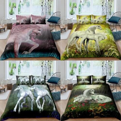 2021 Bedding Set Luxury Unicorn Horse Duvet Cover 2/3 Pcs Quilt Cover Adult Child Pillow Case Single Double Queen King Size